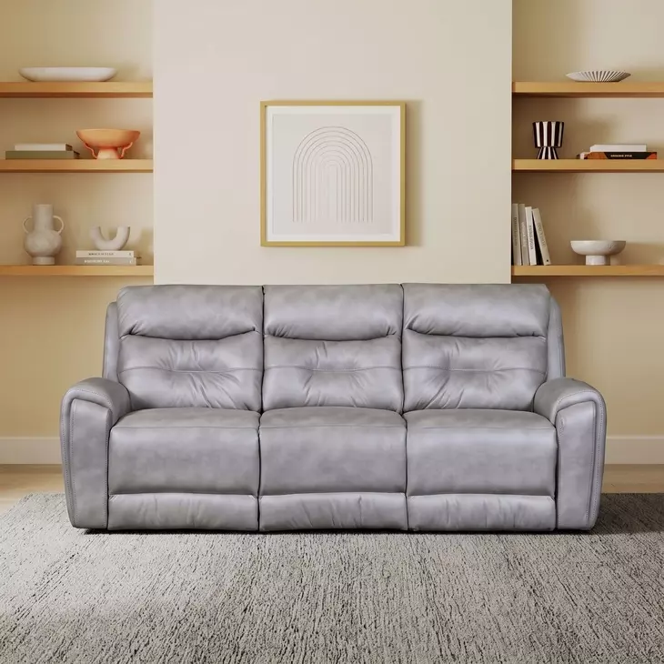 Point Break Graystone 90" Triple Power Reclining Sofa with USB Charging and Pillow Top Arm