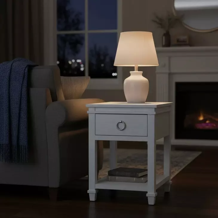Point Breeze Fresh White and Soft Gray Glaze Rectangular Chairside Table