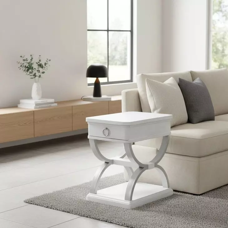 Point Breeze Fresh White and Soft Gray Glaze Rectangular Chairside Table with Metal