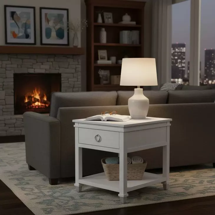 Point Breeze Fresh White and Soft Gray Glaze Rectangular End Table