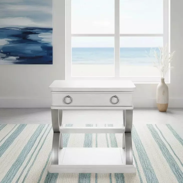 Point Breeze Fresh White and Soft Gray Glaze Rectangular End Table with Metal
