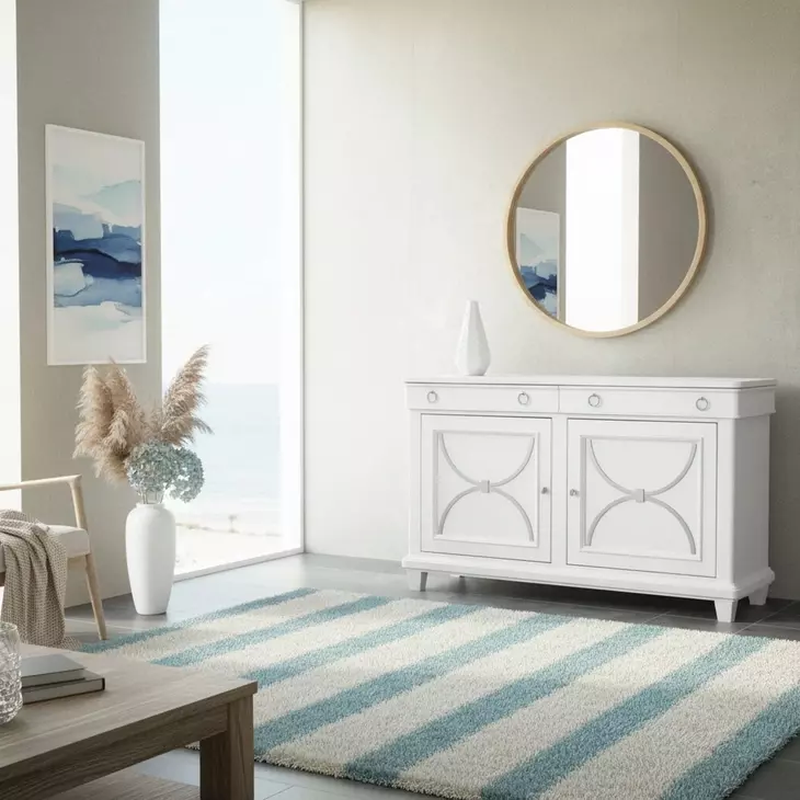 Point Breeze Fresh White and Soft Gray Glaze 2 Door Credenza with Metal