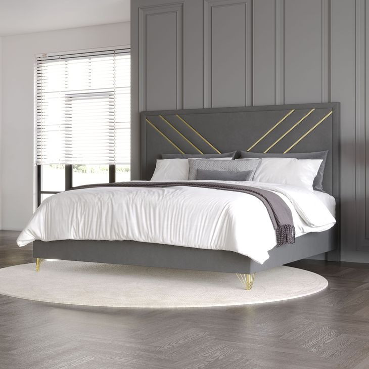 Symmetry Gray King Upholstered Panel Bed
