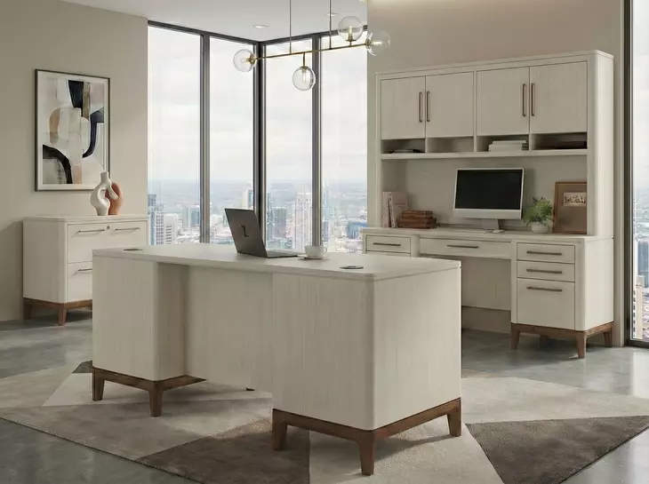 Pomona Soft White 68" Credenza with Hutch and USB Charging