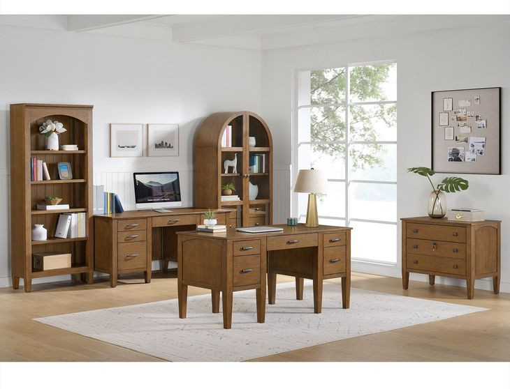 Beth Brown Oak Double Pedestal Desk with USB Charging