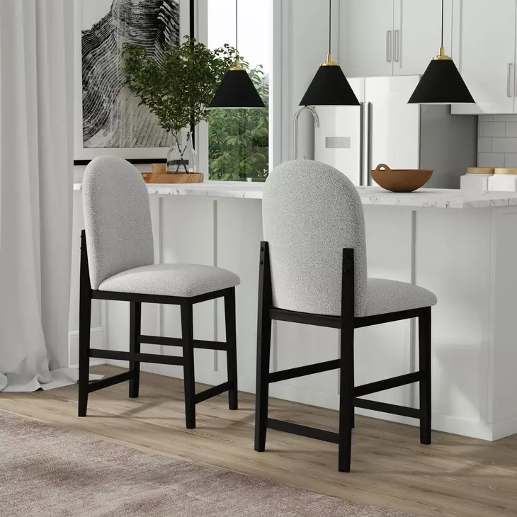 Canal Gray Upholstered Round Back Bar Stool Set of 2