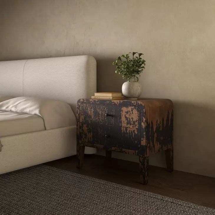 Iris Distressed Black 2 Drawer Nightstand