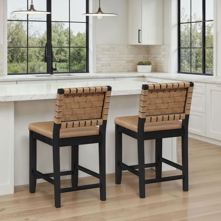 Reid Brown Vegan Leather Counter Height Chair Set of 2