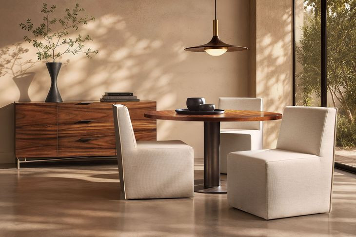 Brasea Beige Performance Fabric Upholstered Side Chair with Caster
