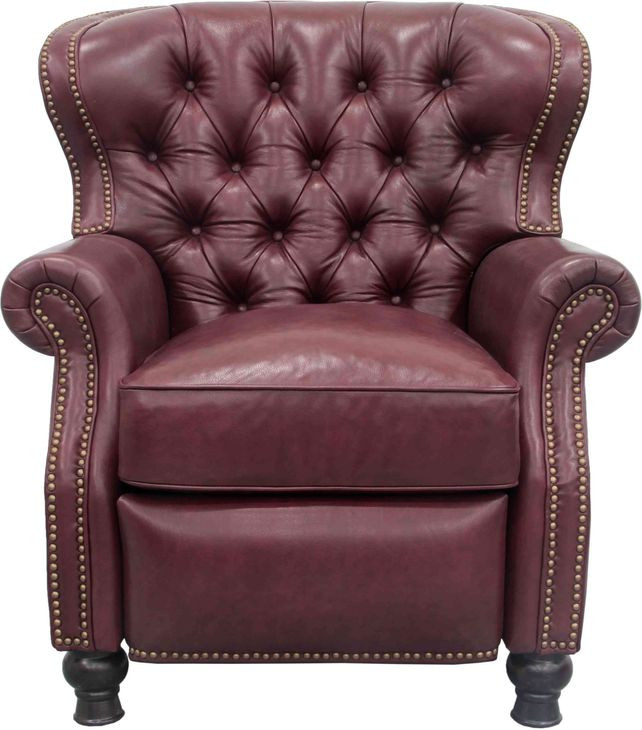 Presidential Shoreham Wine Leather Push Thru The Arms Recliner with Nailhead Trim