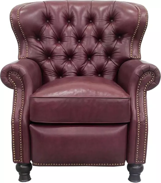 Presidential Shoreham Wine Leather Push Thru The Arms Recliner with Nailhead Trim