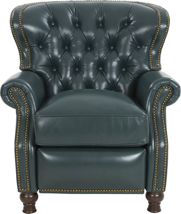 Presidential Highland Emerald Leather Push Thru The Arms Recliner with Nailhead Trim