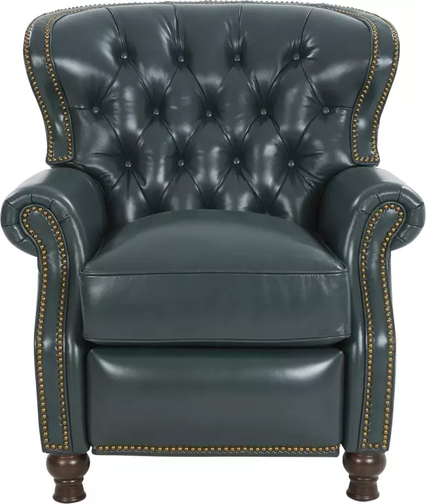 Presidential Highland Emerald Leather Push Thru The Arms Recliner with Nailhead Trim