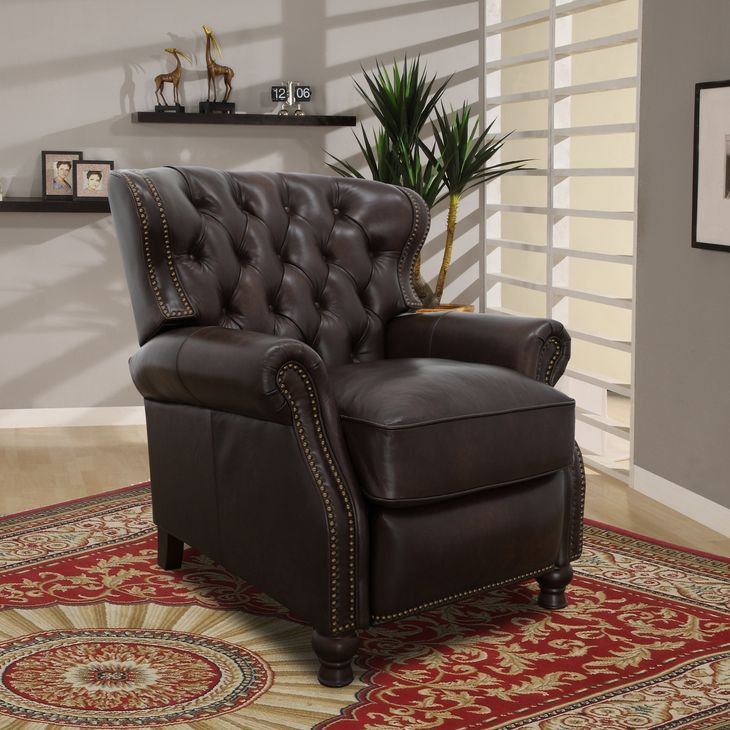 Presidential Wenlock Fudge Leather Push Thru The Arms Recliner with Nailhead Trim