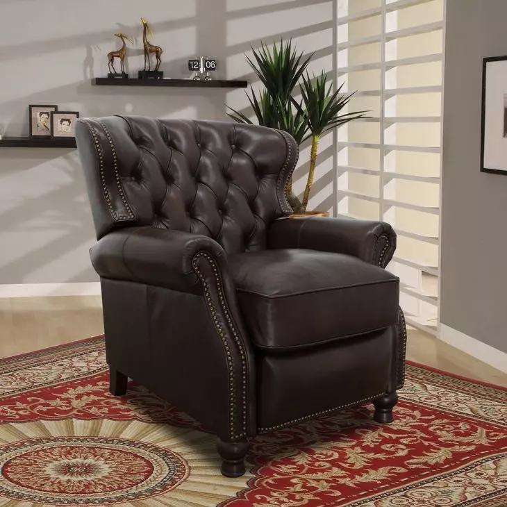 Presidential Wenlock Fudge Leather Push Thru The Arms Recliner with Nailhead Trim