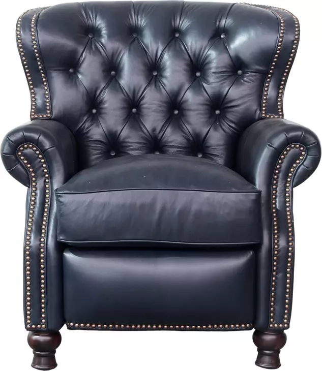 Presidential Shoreham Blue Leather Push Thru The Arms Recliner with Nailhead Trim