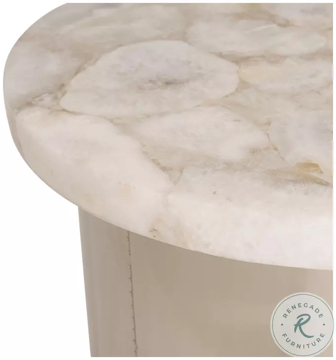 Shimla White Agate Marble And German Silver Side Table