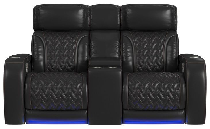 Ascend Black Leather 76" Power Reclining Loveseat with USB Charging and LED