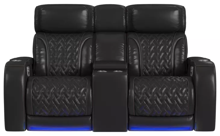 Ascend Black Leather 75" Power Reclining Loveseat with USB Charging and LED