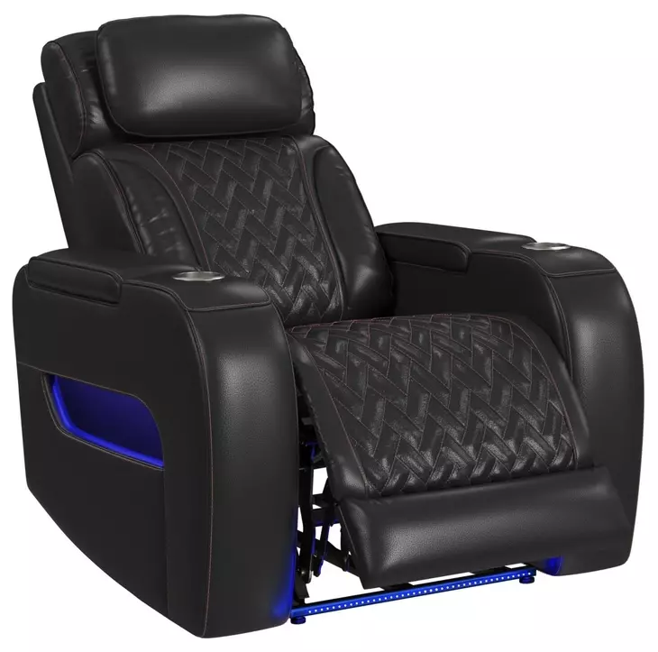 Ascend Black Leather Power Reclining Living Room Set with USB Charging and LED