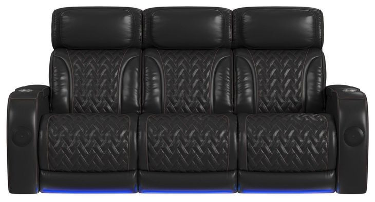 Ascend Black Leather 86" Power Reclining Sofa with USB Charging and LED