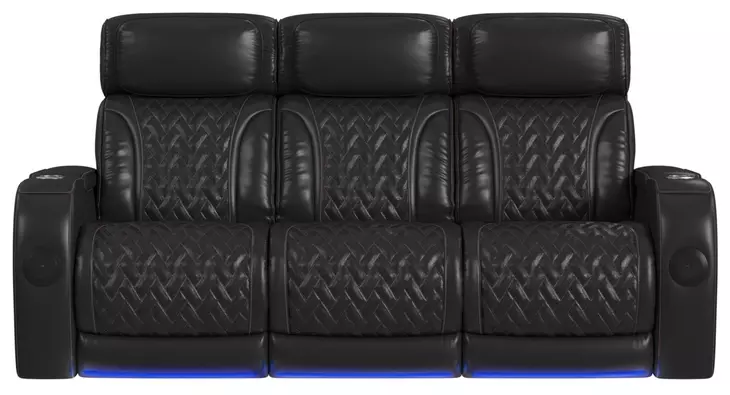 Ascend Black Leather 87" Power Reclining Sofa with USB Charging and LED