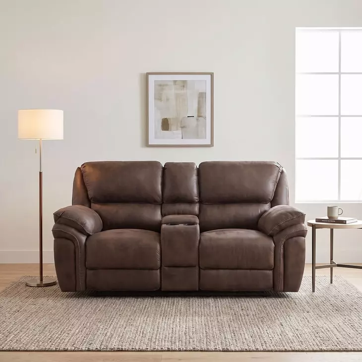Proctor Brown Double 80" Power Reclining Console Loveseat