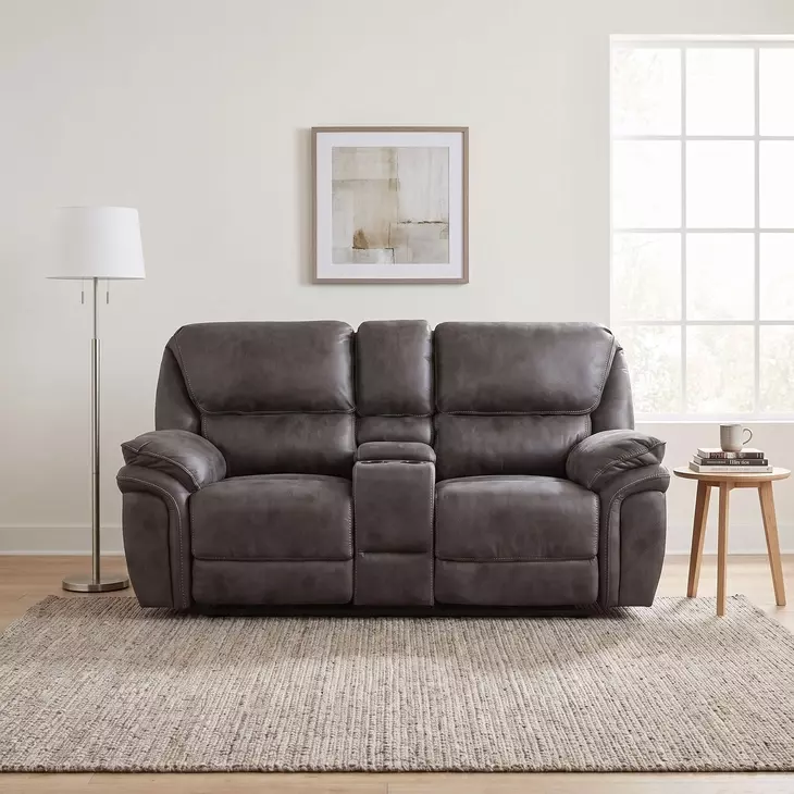 Proctor Gray Double Glider 80" Reclining Console Loveseat