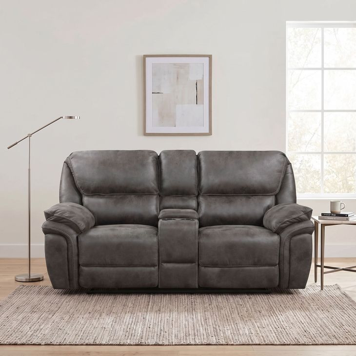 Proctor Gray Double Power Reclining Console Loveseat