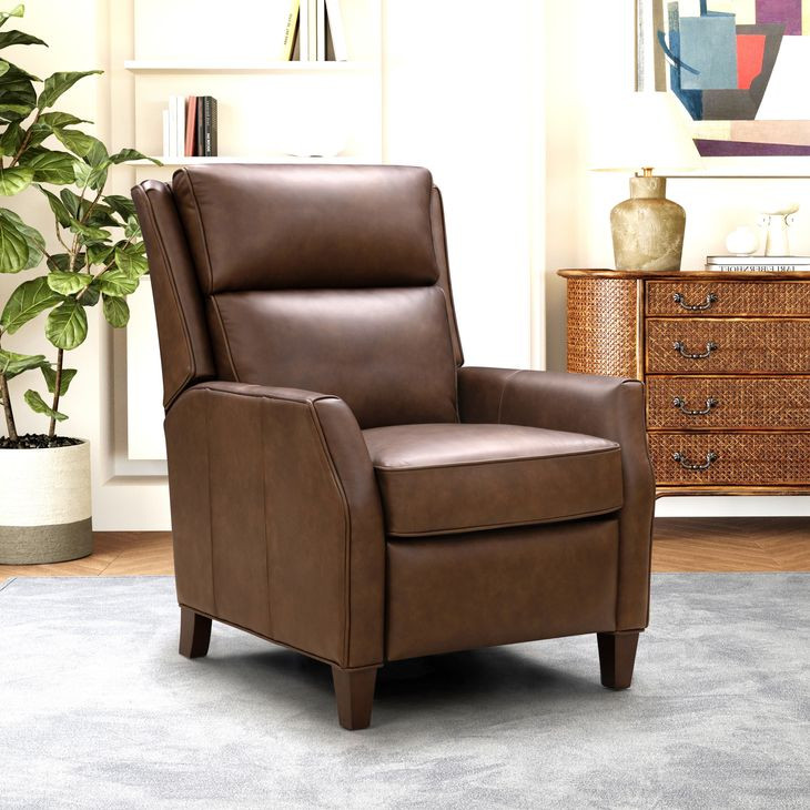 Pryce Oasis Walnut Leather Push Thru The Arms Recliner