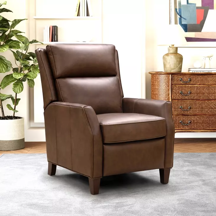 Pryce Oasis Walnut Leather Push Thru The Arms Recliner