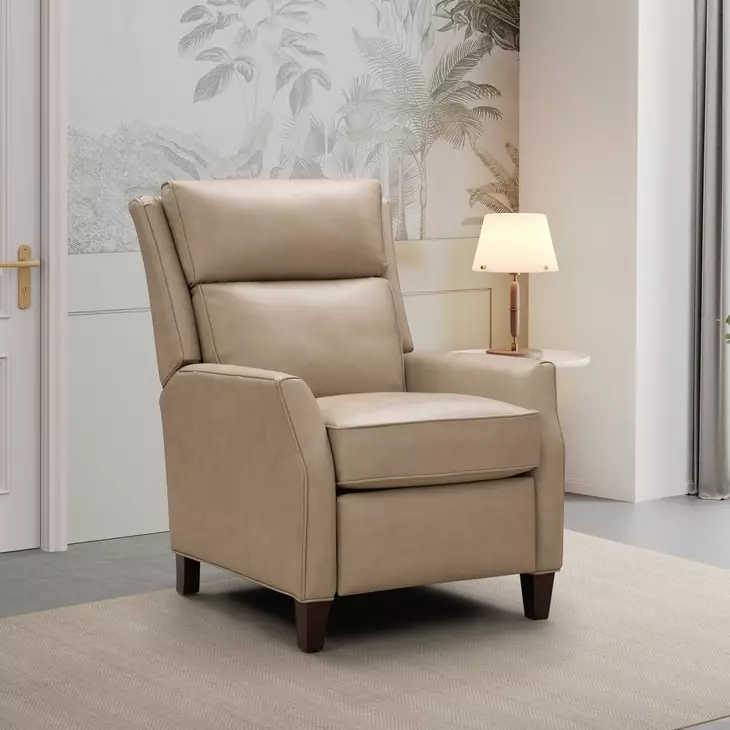 Pryce Cashmere Stone Leather Power Recliner with Power Headrest and USB Charging