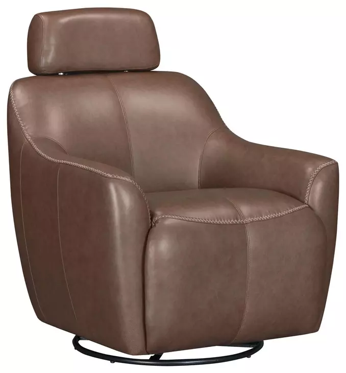 Milanoir Renaissance Tobacco Leather Upholstered Swivel Gliding Accent Chair