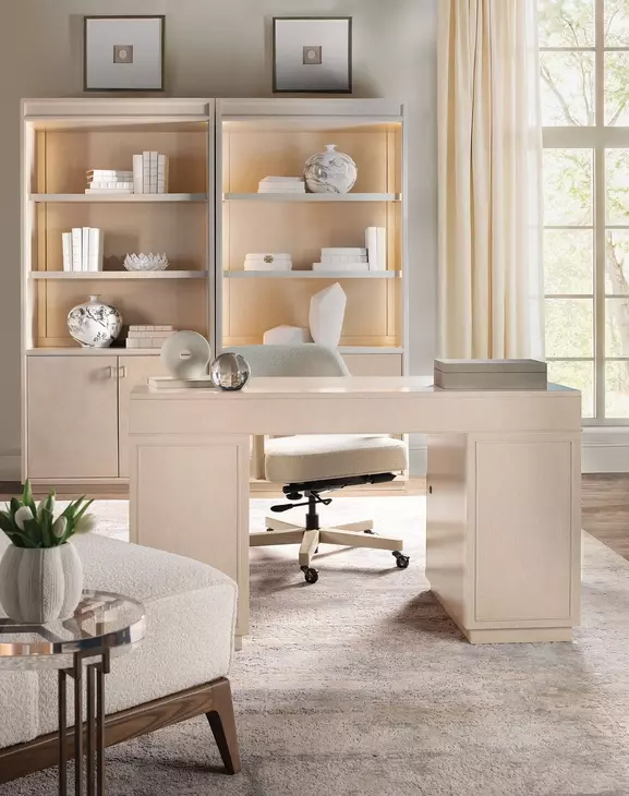 Marlowe Polished Limestone Leather 50" Executive Desk