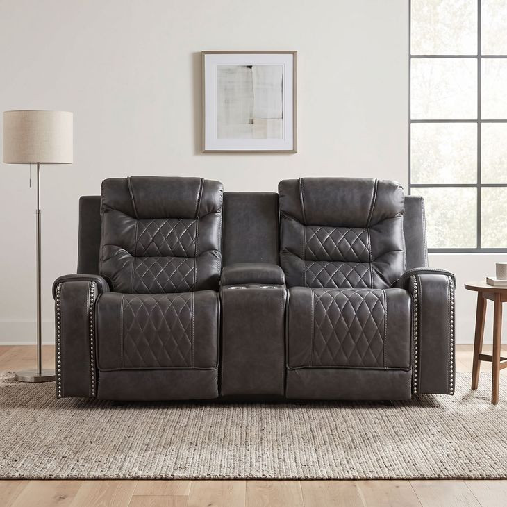 Putnam Gray Double Glider Reclining Center Console Loveseat