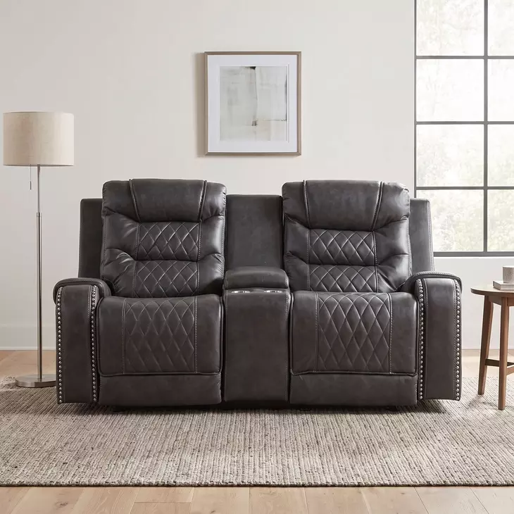 Putnam Gray 78" Double Glider Reclining Center Console Loveseat