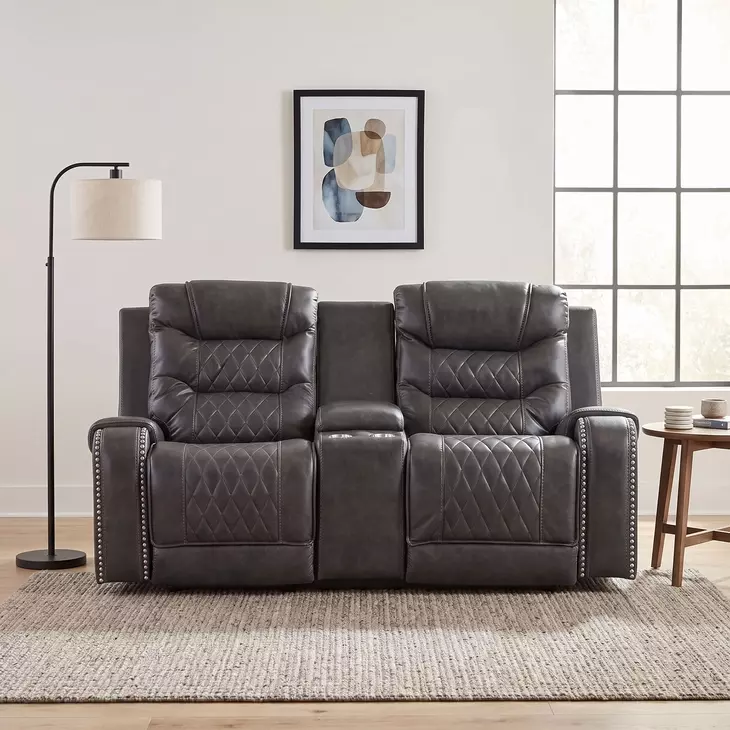 Putnam Gray Double 78" Power Reclining Center Console Loveseat