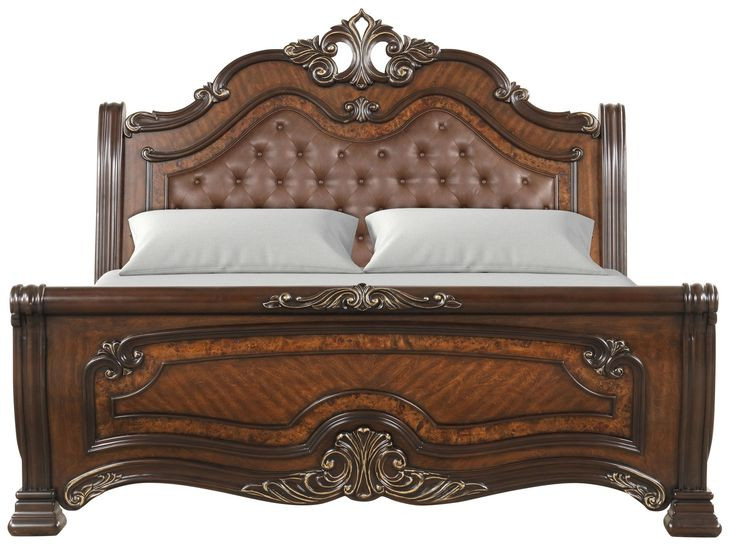 Bella Notte Brown King Upholstered Sleigh Bed with USB Charging