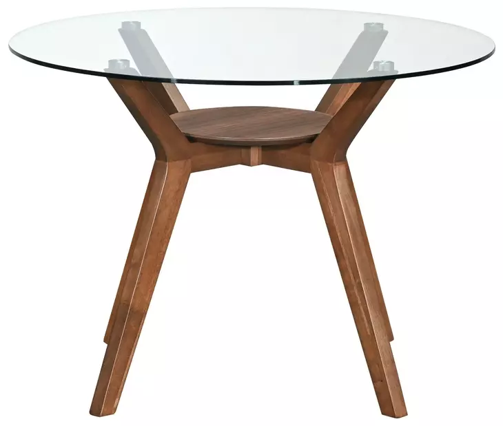 Oscar Walnut and Teal 42" Round Glass Top Dining Set with 4 Cushion Chairs