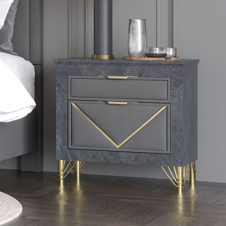 Symmetry Charcoal 2 Drawer Nightstand