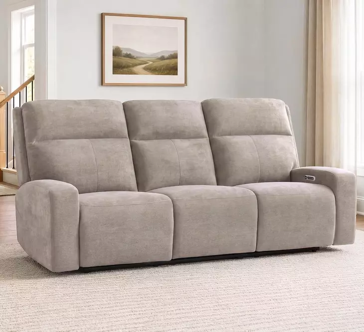 Traxton Jasper Taupe 92" Zero Gravity Triple Power Reclining Sofa with USB Charging