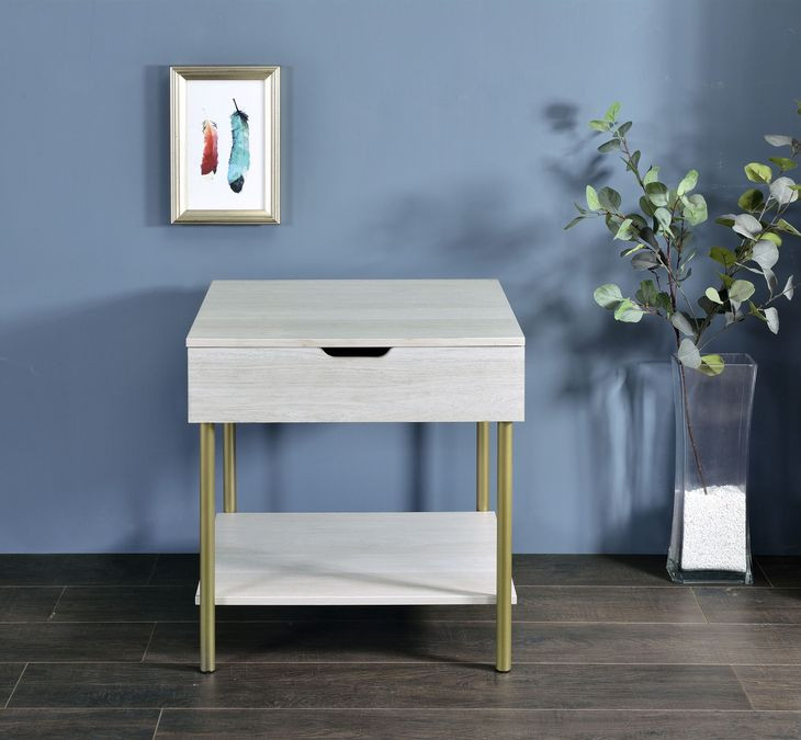 Whitman White And Champagne Square End Table