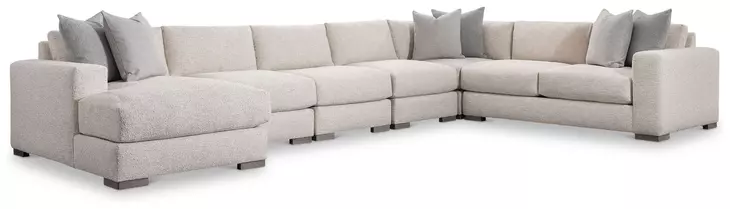 Drew Cream 6 Piece Modular Sectional with LAF Chaise and Pillows