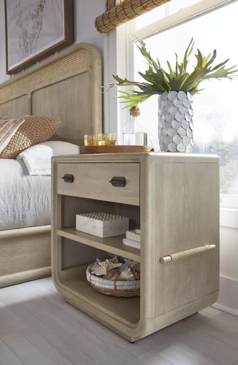 Sunset Cove Sanibel Brown 1 Drawer Open Nightstand with USB Charging