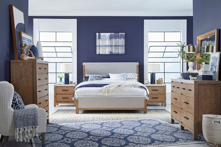 Plum Creek Sierra Brown and Elite Dove California King Upholstered Panel Bed