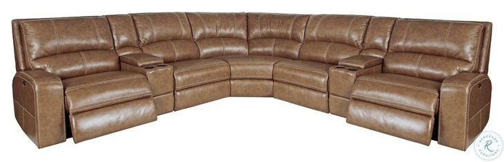 Fleet Bourbon Leather 7 Piece Modular Power Reclining Sectional