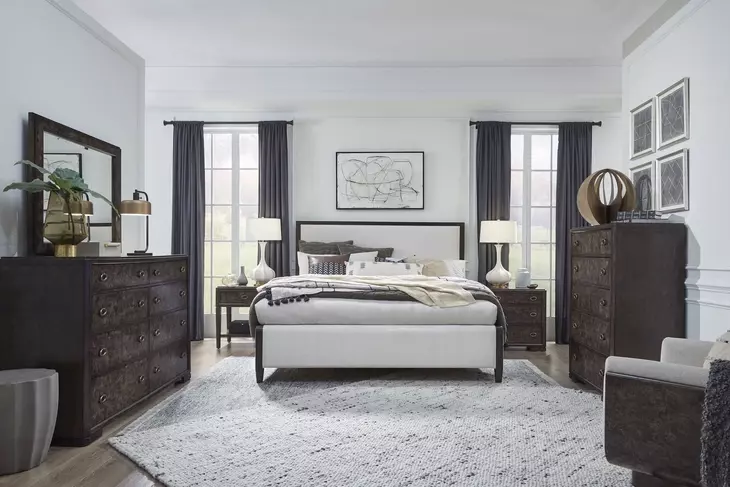 Timberlyn Espresso and Cream King Upholstered Panel Bed