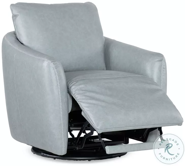 Delaney Light Blue Leather Swivel Chair with Power Footrest