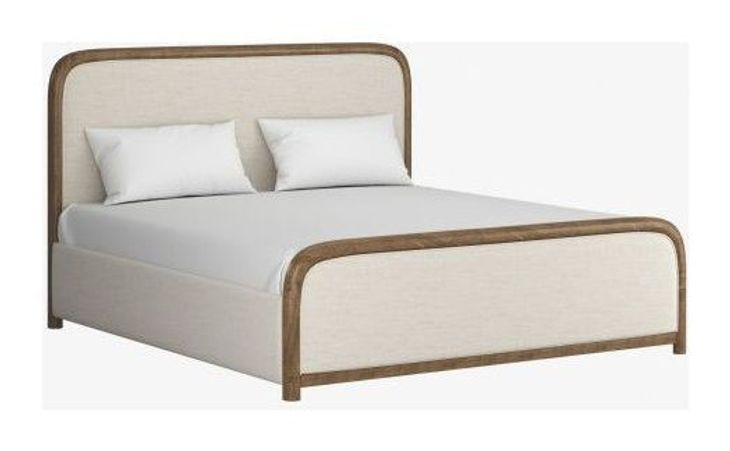 Zest Cream and Brown King Upholstered Framed Panel Bed