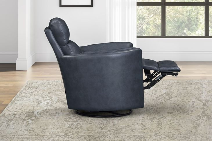 Radius Vintage Navy Leather Swivel Glider Power Recliner with USB Charging